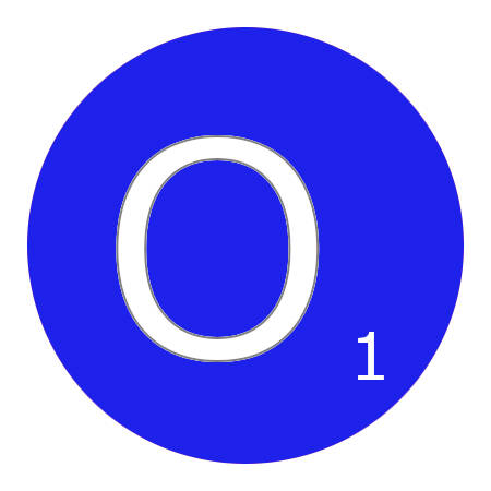 blue circle with the letter O followed by the number 1 inside